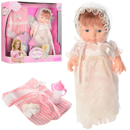 фото Кукла-пупс A288 одеяло носочки бутылочка (23см)