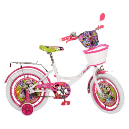 фото Двухколесный велосипед для детей 16 дюймов MI166W с корзиной Минни Маус (бело-малиновый)