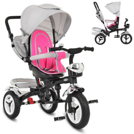 фото Трехколесный велосипед TurboTrike M 3200A-7 надувные колеса поворотный (серо-розовый)