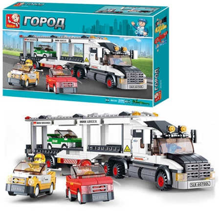 фото Конструктор для детей Sluban M38-B0339 трейлер с машинками (638 деталей)