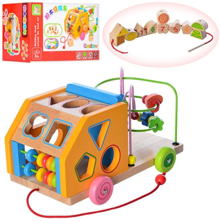 фото Деревянная развивающая игрушка MD 0997 машинка-каталка с лабиринтом