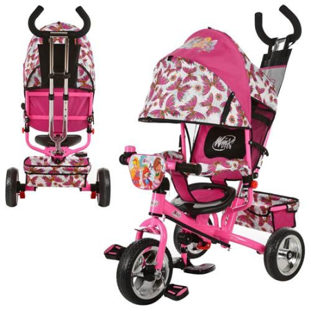 фото Детский трехколесный велосипед WX 0102 Winx, велосипед колясочного типа с ручкой (розовый)