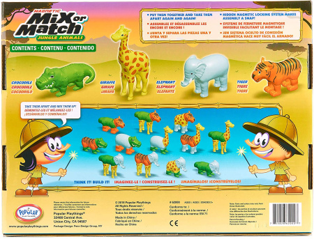 фото Пазл 3D детский магнитные животные POPULAR Playthings Mix or Match (тигр, крокодил, слон, жираф)