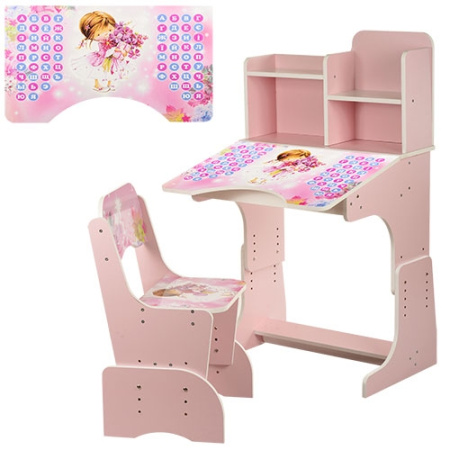 фото Парта для девочек Bambi B 2071-9 с полочками (розовая, девочка)
