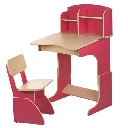 фото Парта с полочками и стульчиком F2071-8 регулируемая (розовая)