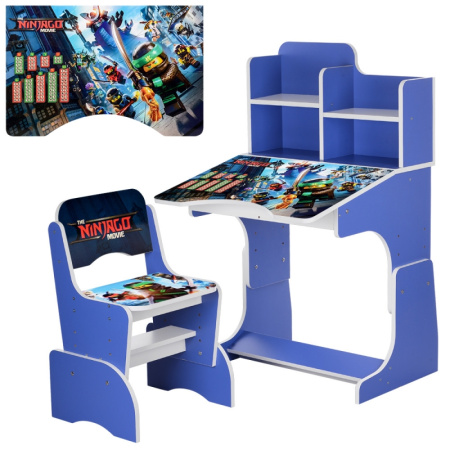 фото Детская регулируемая парта W 2071-66-2 Ninjago со стульчиком (синяя)